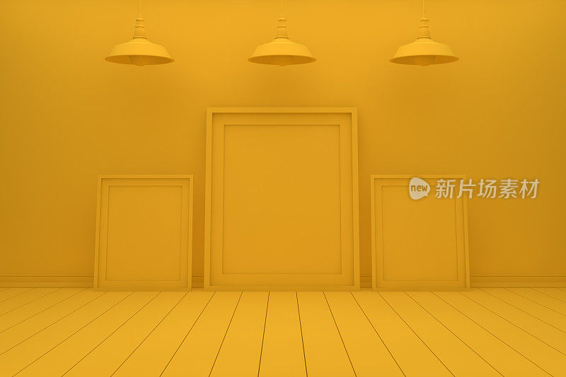 空荡荡的黄色客厅和空白的框架