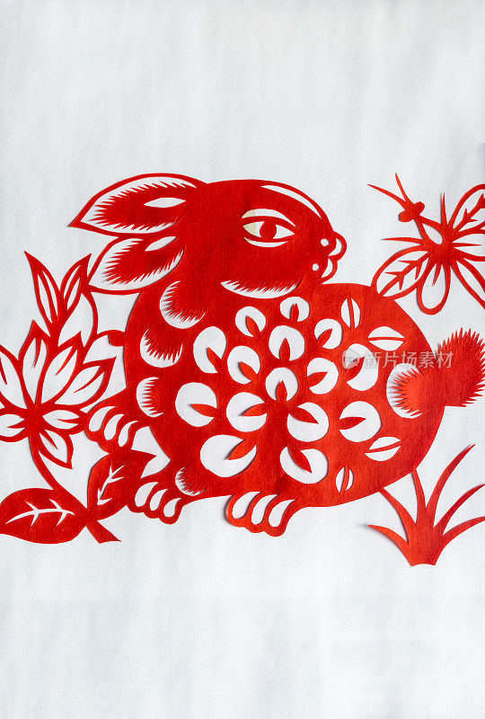 中国传统剪纸，兔子，中国的生肖符号
