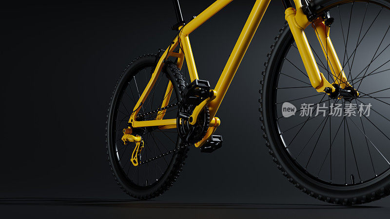 黄色山地自行车孤立在黑色背景