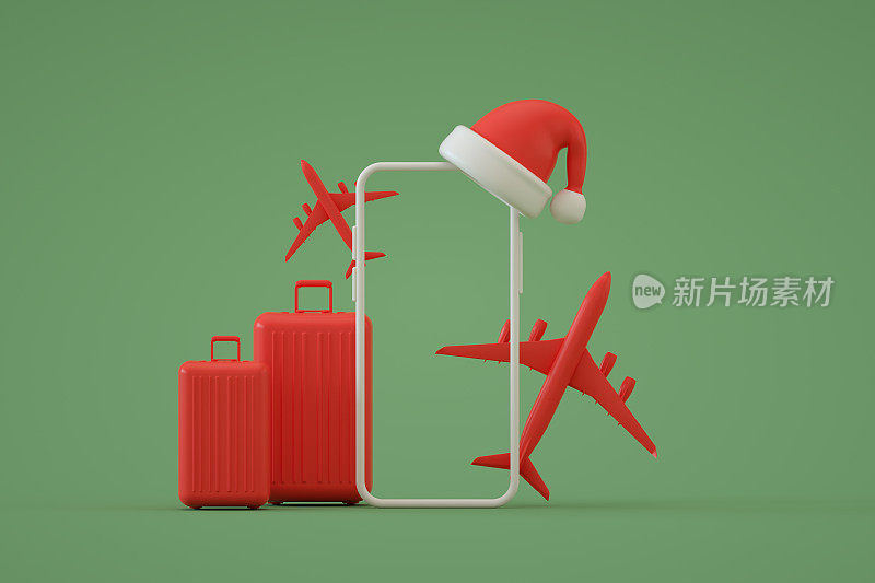元旦圣诞假期旅行背景，手机智能带飞机