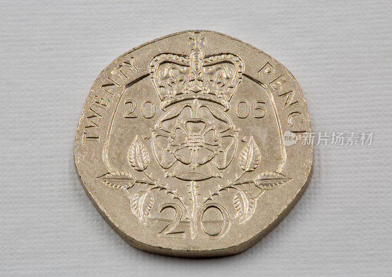 英国1992年20便士硬币特写