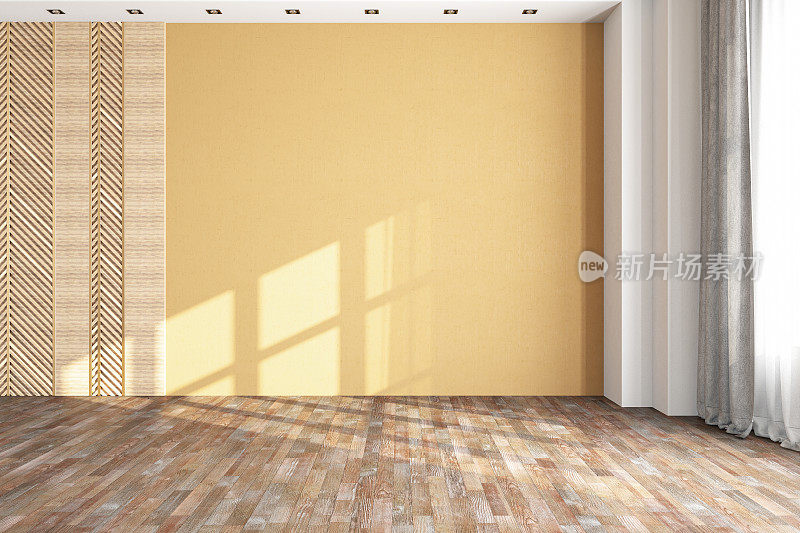 没有家具的客厅与空墙