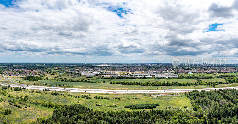 空中米尔恩水坝保护公园和407号公路，马卡姆，加拿大