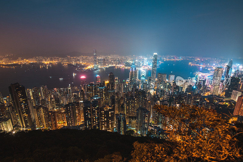 香港城市夜景鸟瞰图