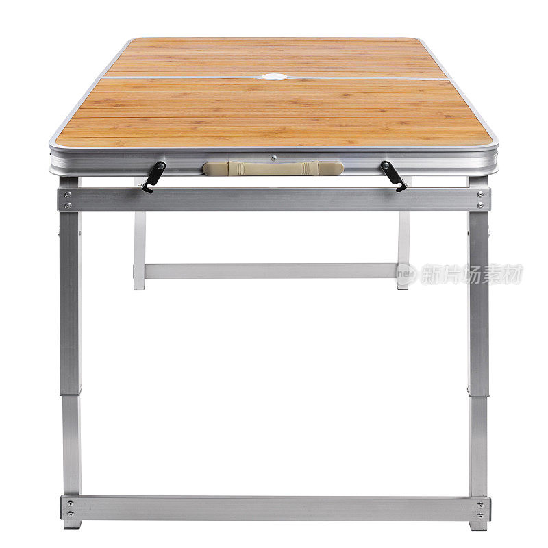 铝制折叠桌，可调节高度，可用于露营或垂钓，侧视，隔离