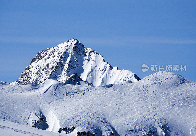 科罗拉多州阿斯彭的雪山滑雪场，从马戏团电梯顶部拍摄的放大视图。