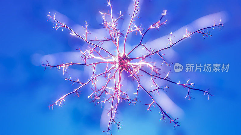 神经细胞科学、神经科学、生物学、微生物学、神经学3d渲染