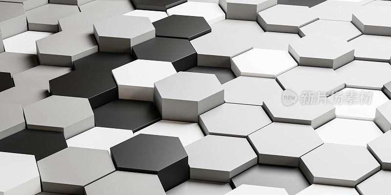 一个几何抽象艺术雕塑由黑白立方体三维渲染插图
