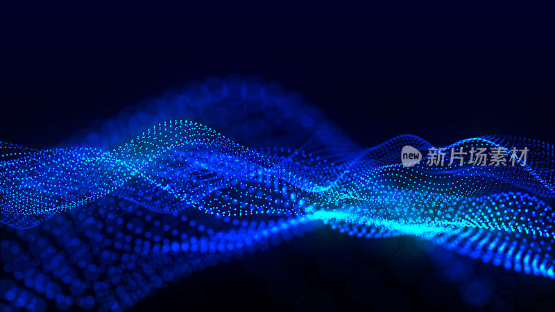 未来的粒子波。抽象的技术背景。大数据可视化。三维渲染