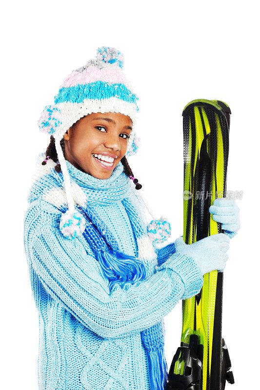 有滑雪的女孩。