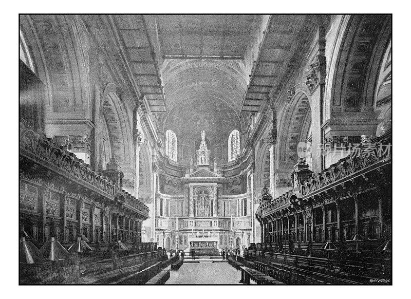 伦敦的古董照片:圣保罗大教堂，唱诗班和Reredos