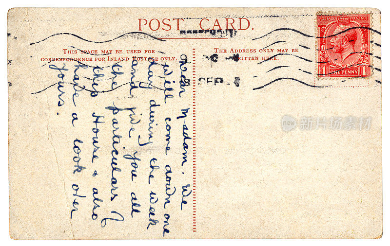 关于住房的英国手写的乔治五世明信片