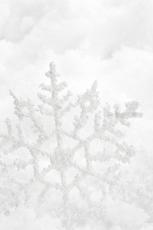 圣诞雪花装饰在真实的雪花背景上