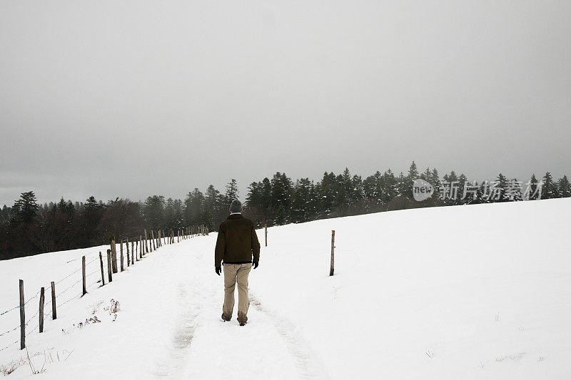 在雪地里散步