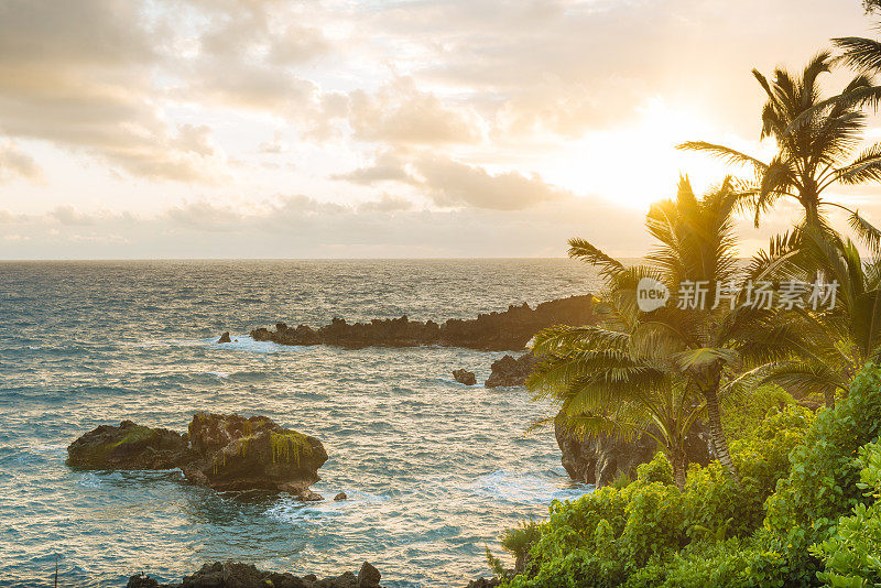 热带风景黑沙滩哈纳毛伊夏威夷旅游目的地