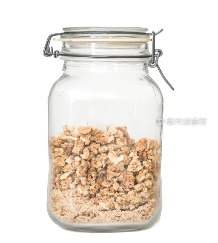 谷物燕麦片储存在罐子在厨房