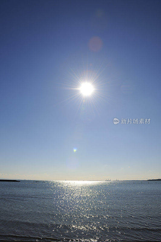 太阳在晴朗的天空下从海上升起