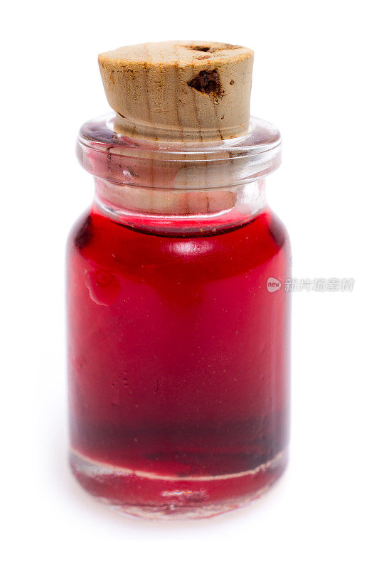 红色液体的小药瓶，用软木塞封住