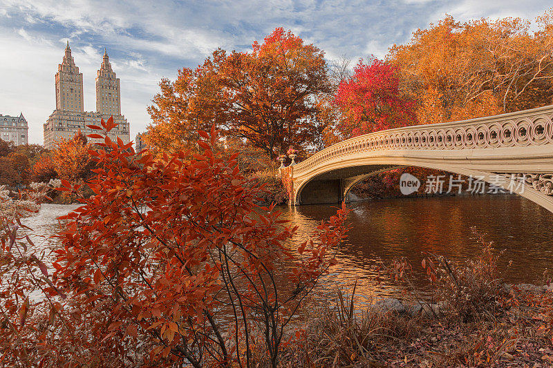 秋天中央公园的弓桥