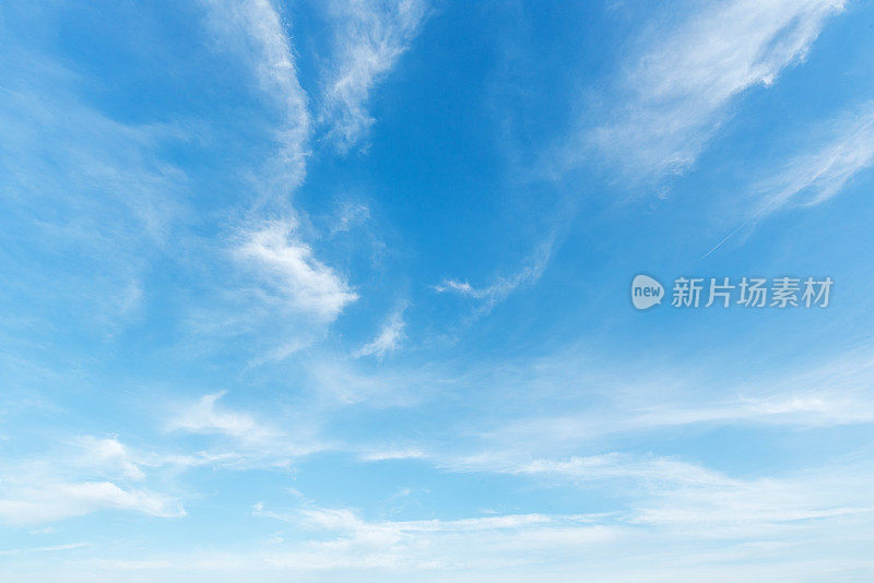 清澈的蓝天作背景，云彩伴背景。
