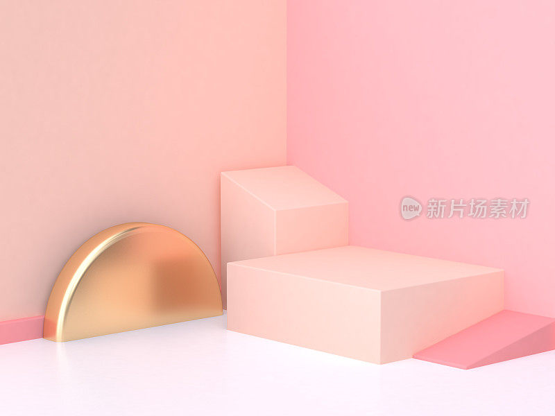 粉色奶油墙几何抽象场景3d渲染