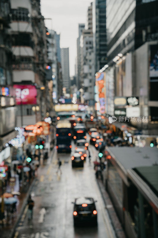 从高处看香港城市的散焦街道