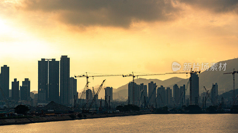 日落时的香港维多利亚港