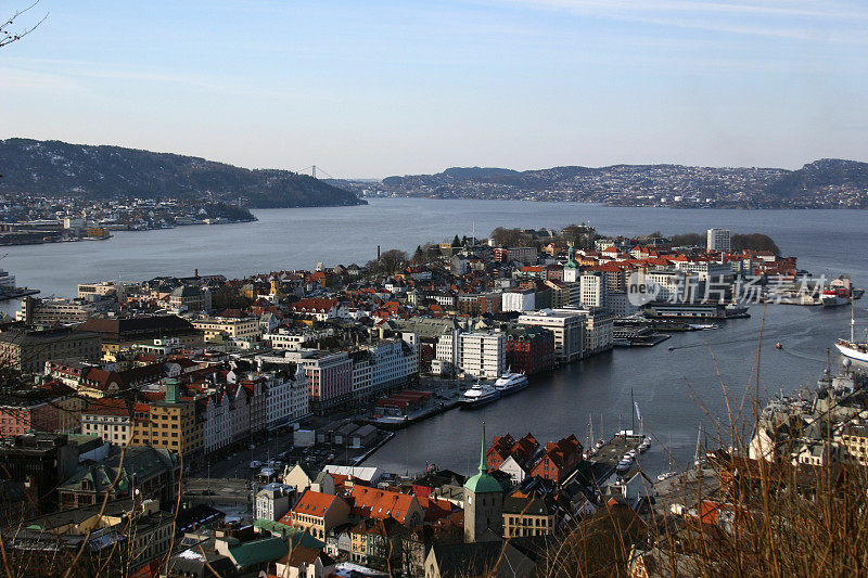 卑尔根，挪威城市俯瞰海港