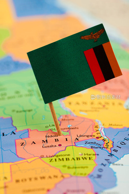 赞比亚地图和国旗