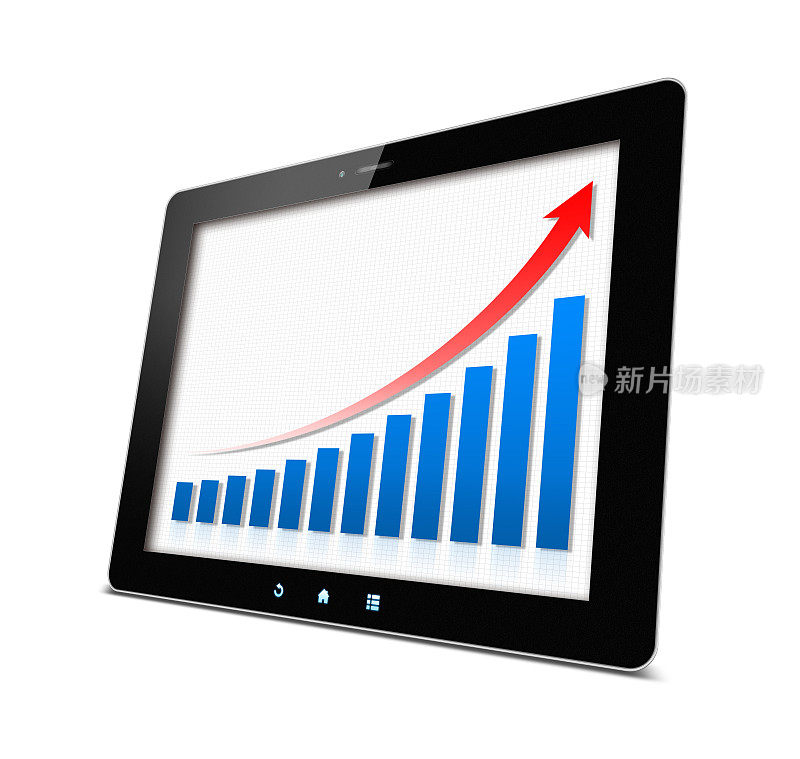 业务增长图表在数字平板电脑孤立