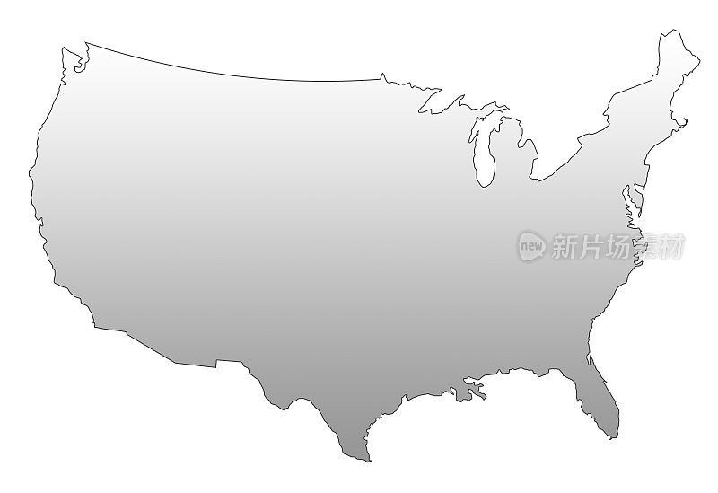 梯度美国地图的剪影轮廓边界上的白色背景