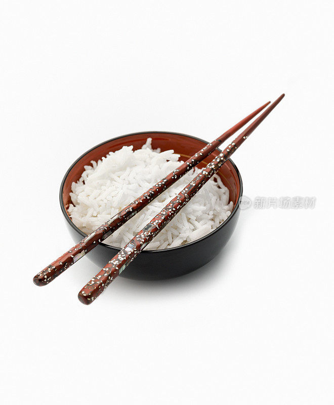 一碗米饭，亚洲菜，孤立上白