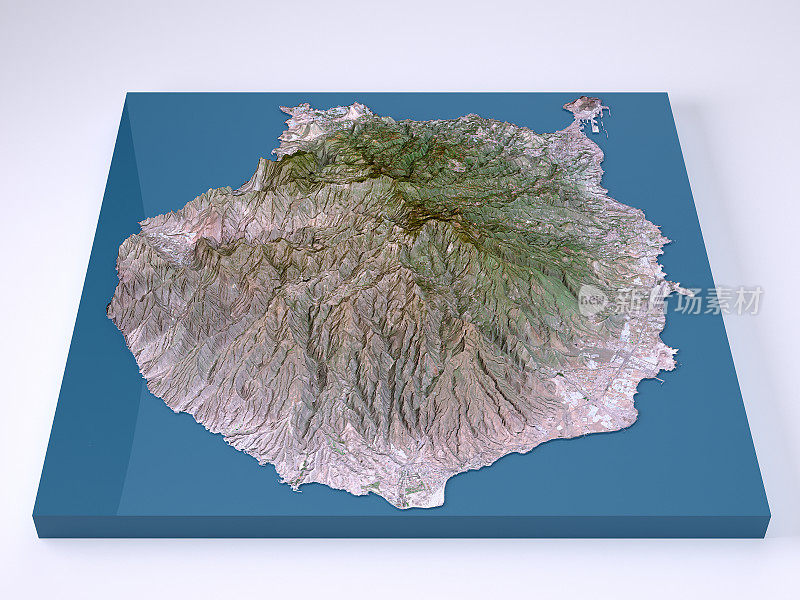 大卡纳利亚3D模型地形图自然颜色正面