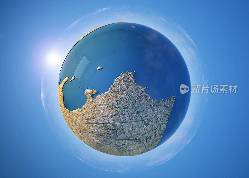 科威特城市3D小星球360度球面全景图
