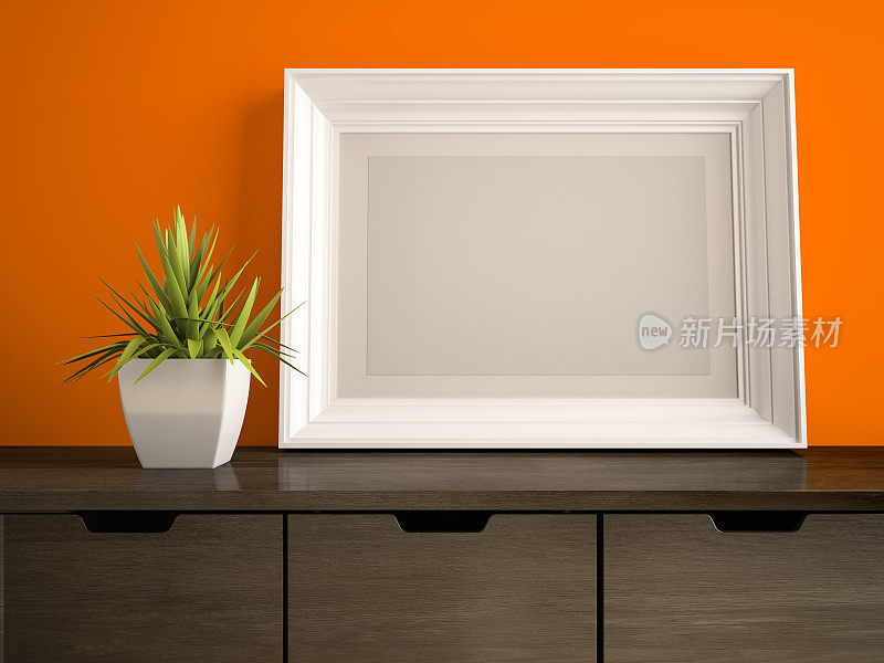 内部部分采用白色框架和橙色墙壁3D渲染