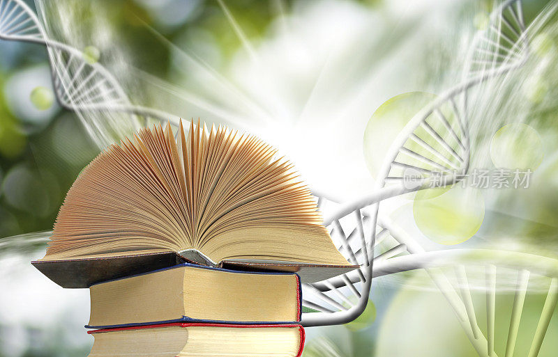 关于DNA链背景的书的图像。