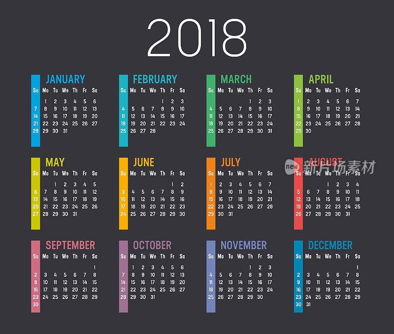 2018年日历矢量模板