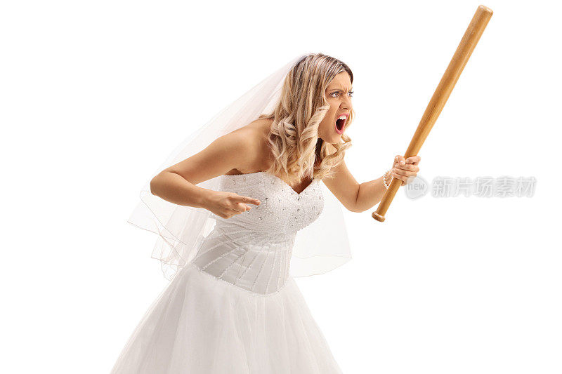 愤怒的新娘拿着棒球棒