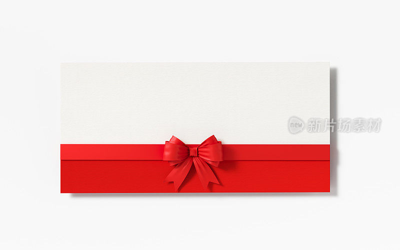 红色和白色礼品卡与红色蝴蝶结领结在白色的背景