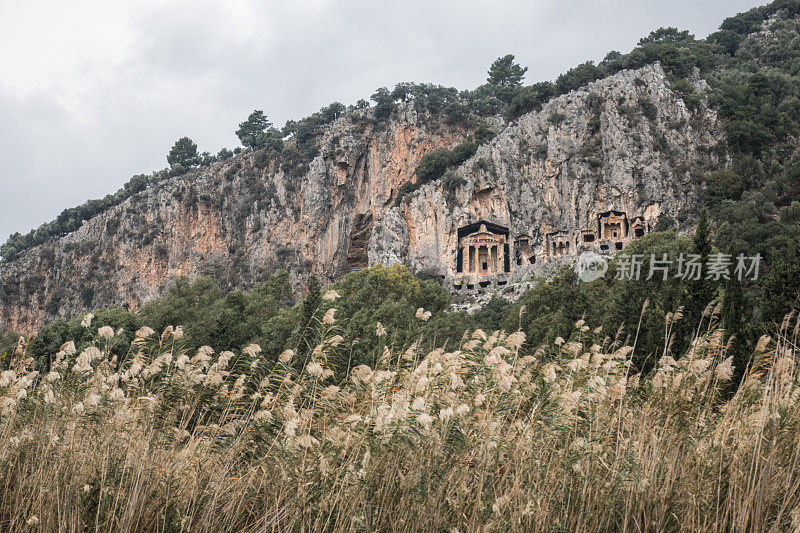 利西亚石刻墓在Dalyan，土耳其
