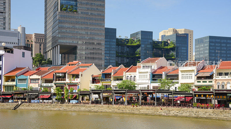 鸟瞰图新加坡天际线和滨海湾全景，码头是新加坡的经济中心，这里有新加坡中心的所有建筑