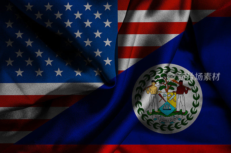 挥舞着伯利兹和美国的旗帜