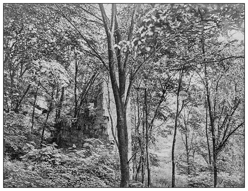 古董黑白照片:旧磨坊遗址，伊利里亚，俄亥俄州