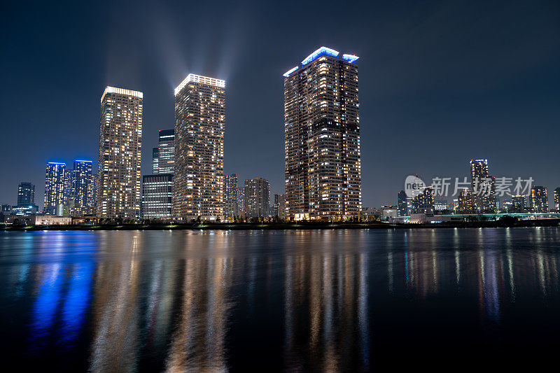 夜市景观与河景。BGM放松。城市的城市背景。