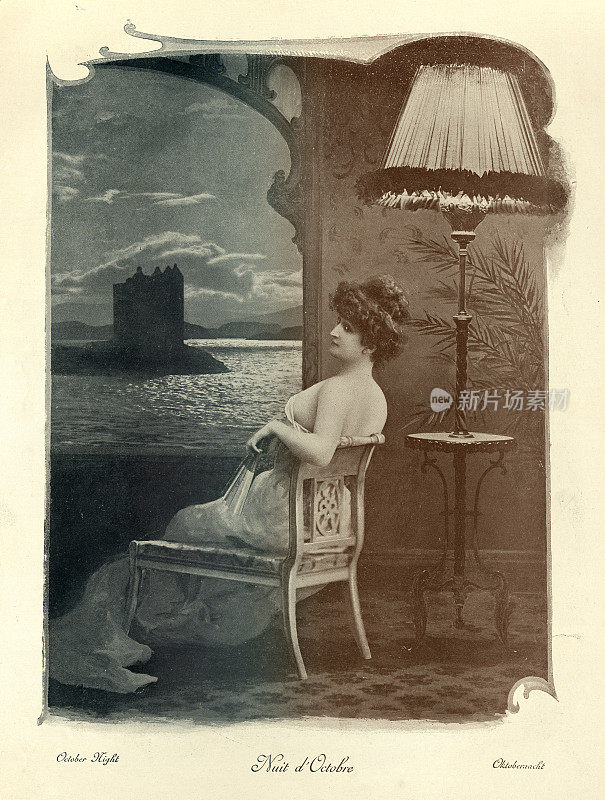 欣赏城堡的女人，十月的夜晚，维多利亚蒙太奇，19世纪