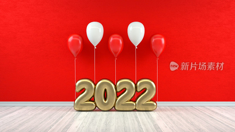 2022年新年气球房间，圣诞概念