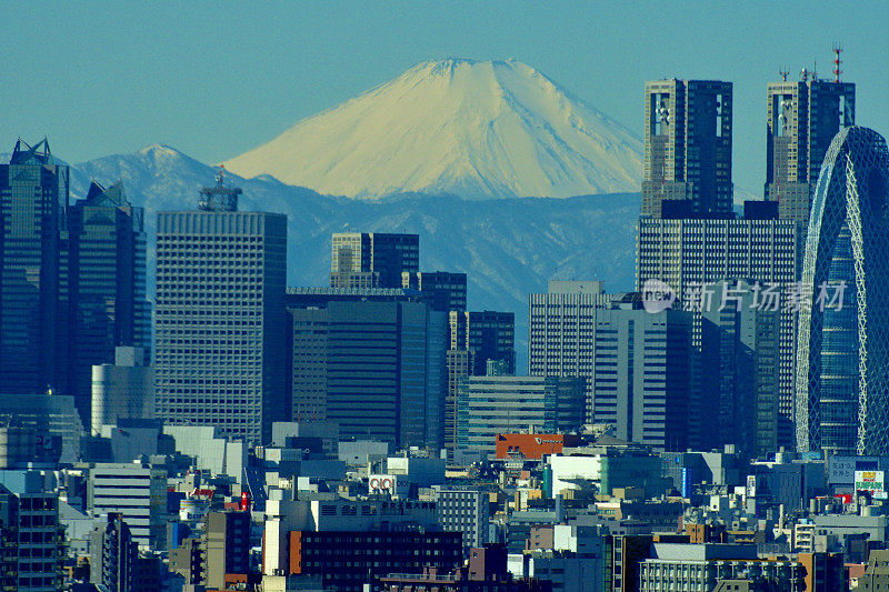 富士山和东京的天际线:白天