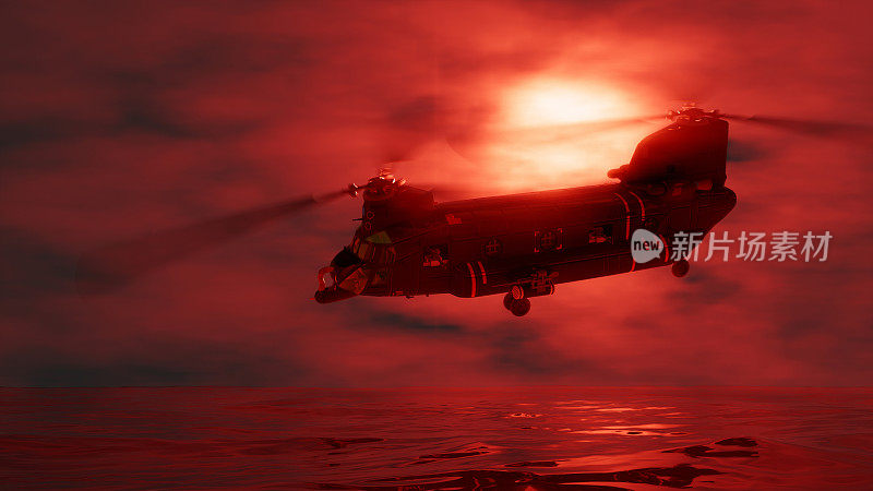 直升机在雾中飞行，亮着红灯