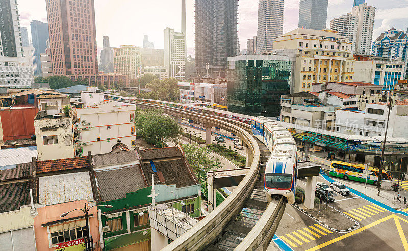 高架列车经过城市