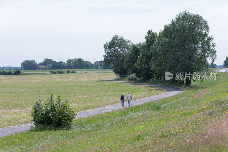 长者夫妇在郊野小径行走的后视图(XXL)